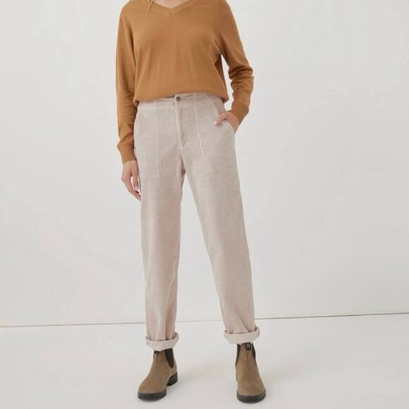 Pact Classic Corduroy Peg Straight High Rise Stretch Pant in Oat Pink, Size XS - Picture 1 of 10